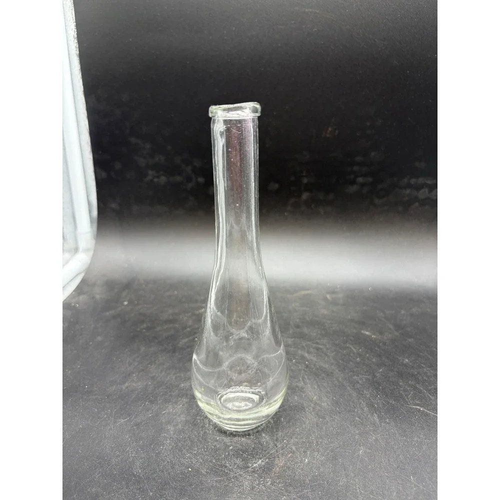 Vintage Clear Glass Bud Vase Teardrop‎ Base Slender Neck 7.25 Inch Single Stem
